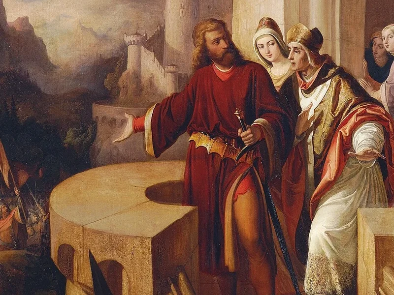 1824-Ferdinand Schubert - Radbot, conte d'Asburgo, mostra i suoi seguaci armati al fratello, il vescovo Werner